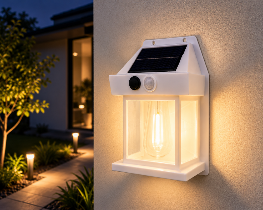 Lampă de fațadă solară, AVI®, 14 × 9.5 cm, 1W, 600 lm, acumulator 1800 mAh, lumină caldă, senzor de mișcare, AVI-5436 [5]