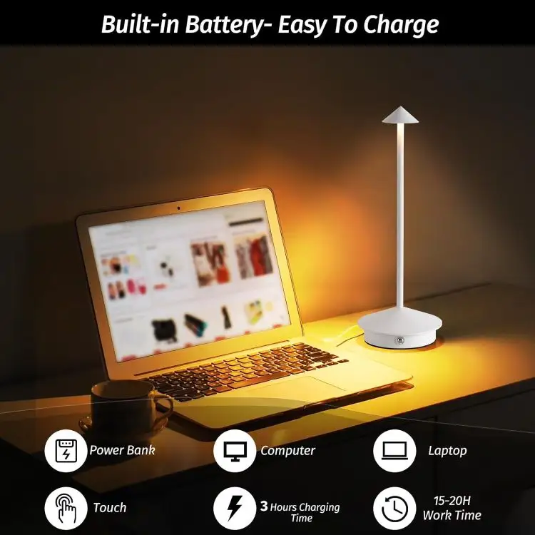 Lampa de masa LED wireless, lampa de masa reglabila cu atingere reincarcabila, lampa portabila pentru interior/exterior pentru restaurant, bar, gradina, balcon, masa de dining, alb, AVI-4596 [4]