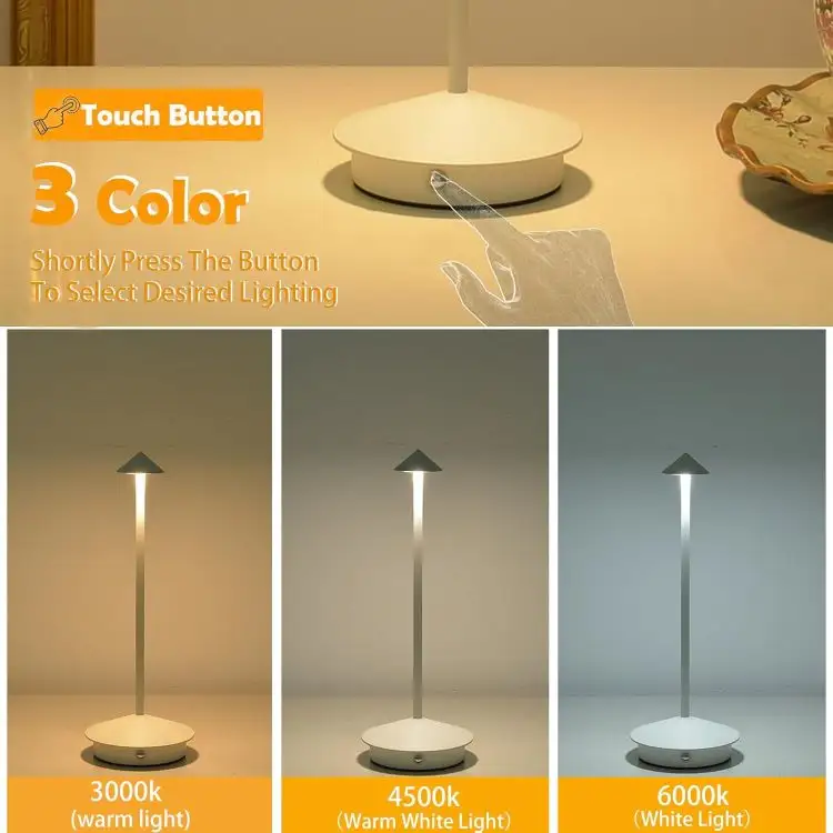 Lampa de masa LED wireless, lampa de masa reglabila cu atingere reincarcabila, lampa portabila pentru interior/exterior pentru restaurant, bar, gradina, balcon, masa de dining, alb, AVI-4596 [5]