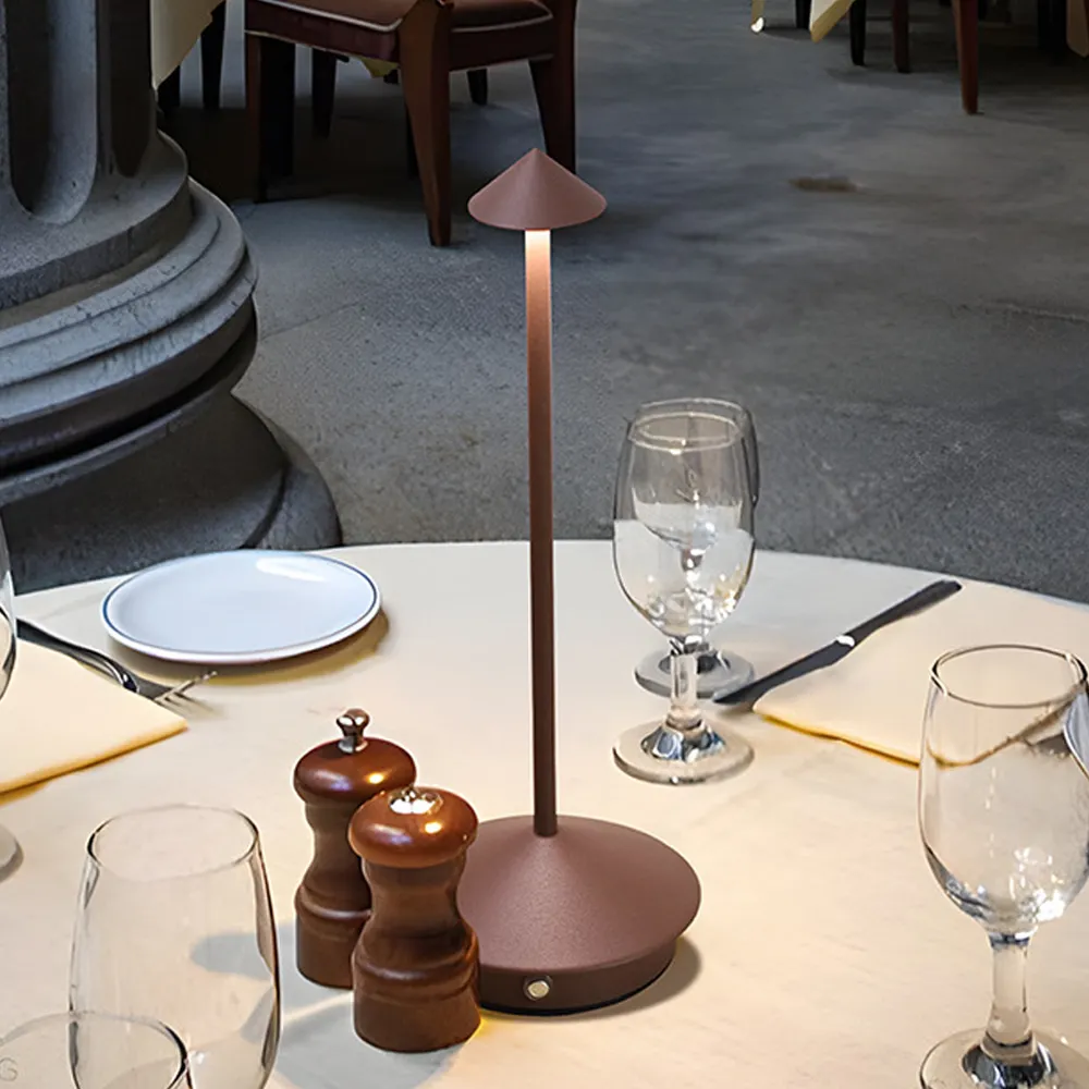 Lampa de masa LED wireless, lampa de masa reglabila cu atingere reincarcabila, lampa portabila pentru interior/exterior pentru restaurant, bar, gradina, balcon, masa de dining, maro, AVI-4597 [8]