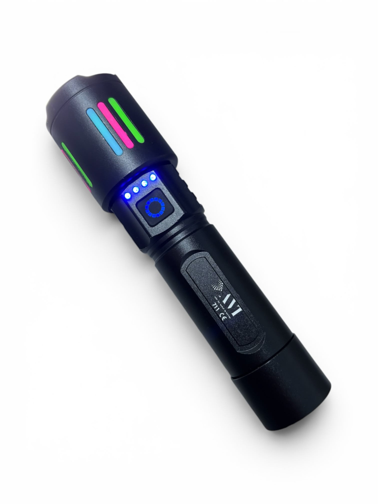 Lanternă de mână LED cu zoom, AVI®, acumulator 26650 12.000 mAh, USB-C, afișaj nivel baterie, metalică, 16.5 cm, AVI-5416 [4]