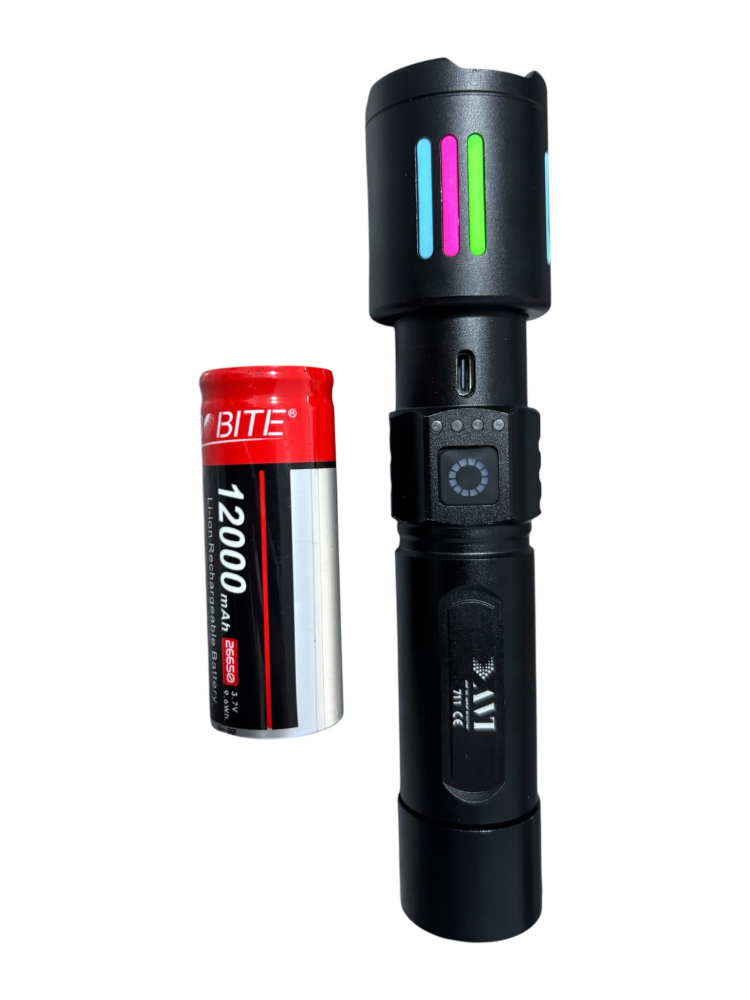Lanternă de mână LED cu zoom, AVI®, acumulator 26650 12.000 mAh, USB-C, afișaj nivel baterie, metalică, 16.5 cm, AVI-5416 [5]