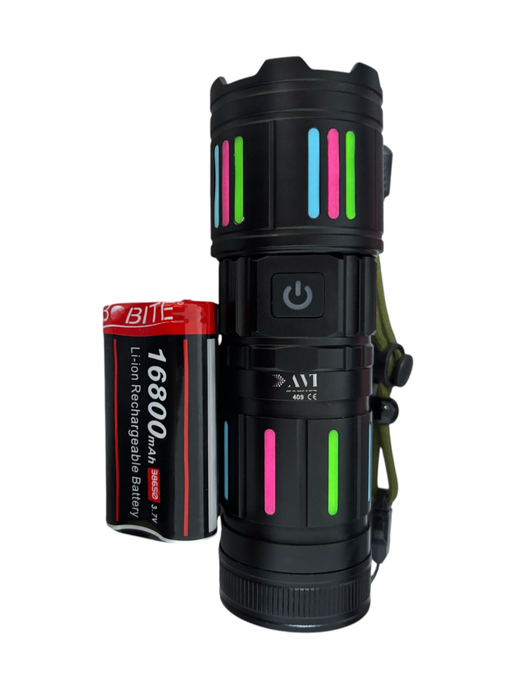 Lanternă de mână LED cu zoom, AVI®, acumulator 38650 16.800 mAh, USB-C, display digital baterie, funcție Power Bank, metalică, 16 cm, Ø5 cm, AVI-5417 [5]