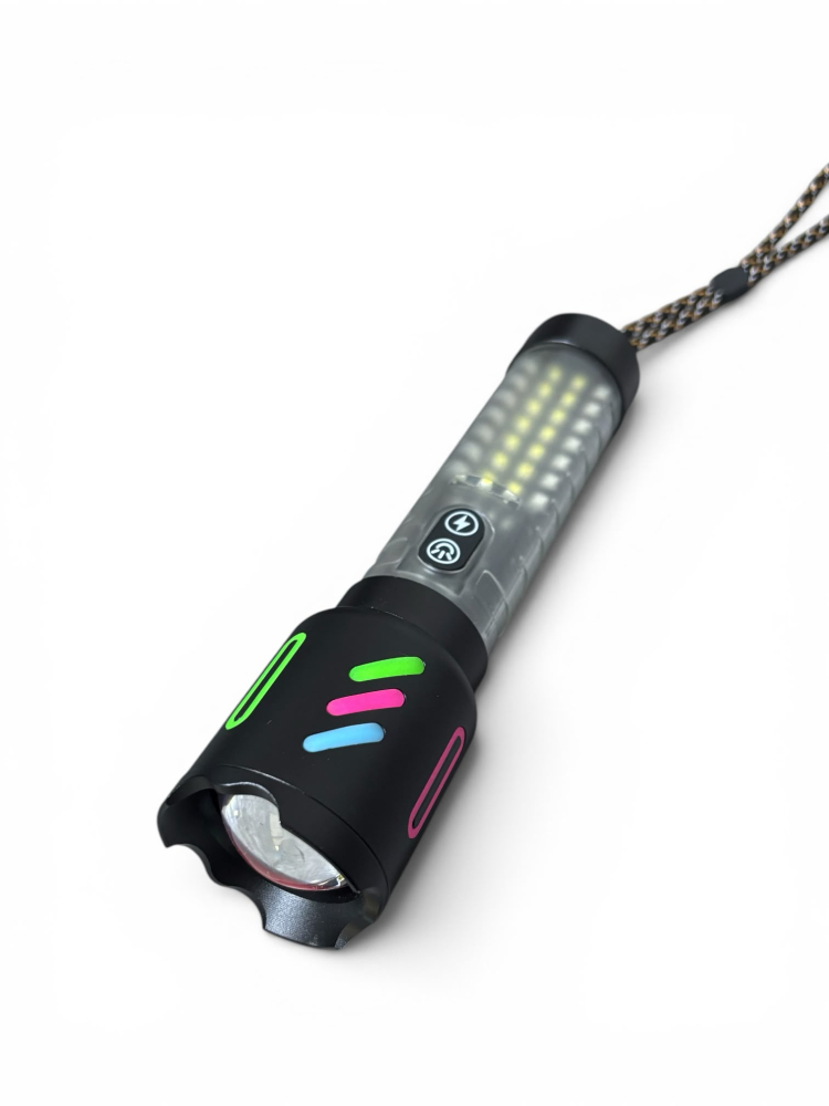 Lanternă de mână LED cu zoom, AVI®, COB mare, lumină albă, roșie și albastră, acumulator 26650, USB-C, Power Bank, afișaj baterie, 19.5 cm, AVI-5420 [7]