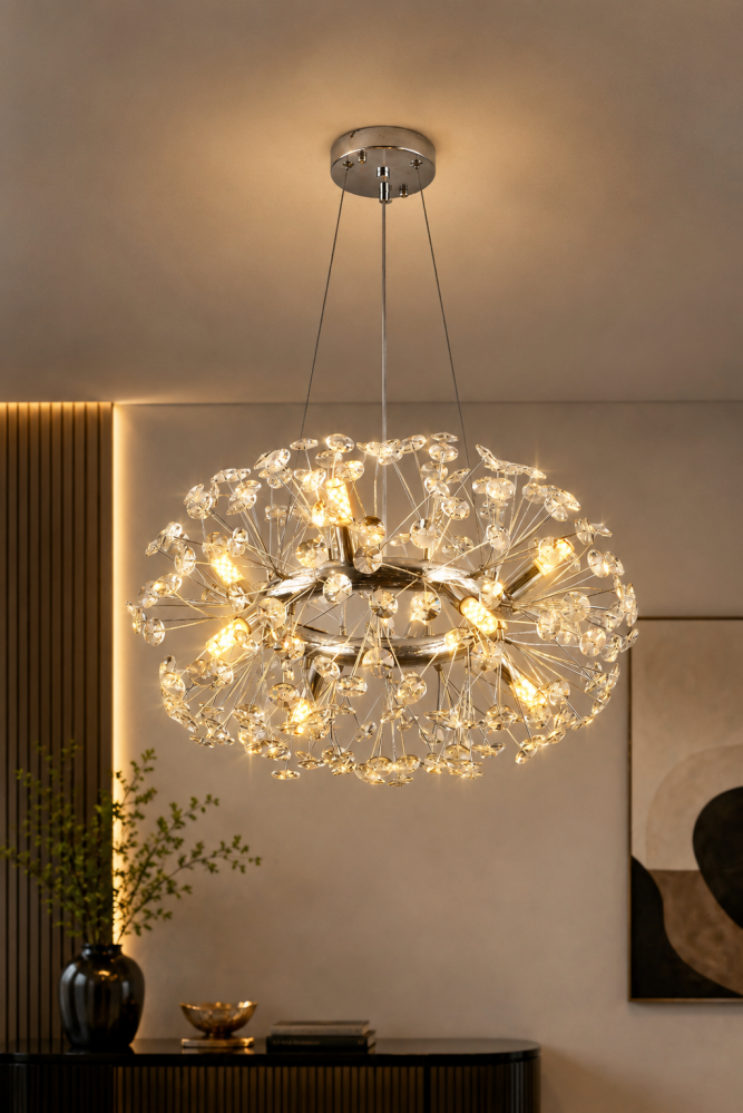 Lustră Crystal Dandelion, AVI®, Ø50 cm, 8 × G9, cristale multifatetate, schelet metalic cu inel argintiu/cromat, AVI-5558 [2]