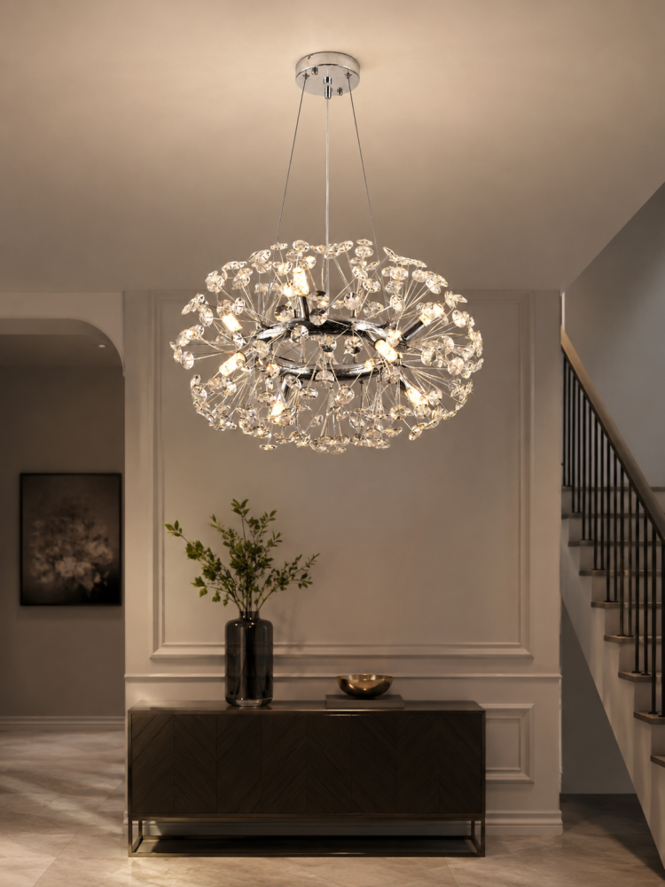 Lustră Crystal Dandelion, AVI®, Ø50 cm, 8 × G9, cristale multifatetate, schelet metalic cu inel argintiu/cromat, AVI-5558 [3]