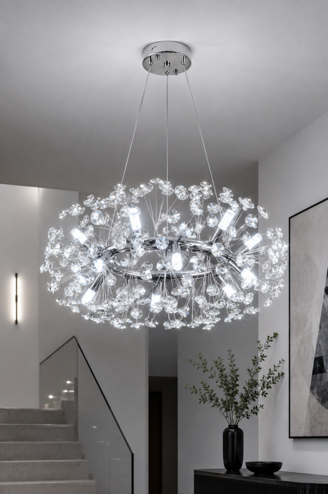Lustră Crystal Dandelion, AVI®, Ø60 cm, 12 × G9, cristale multifatetate, schelet metalic cu inel argintiu/cromat, AVI-5559 [3]
