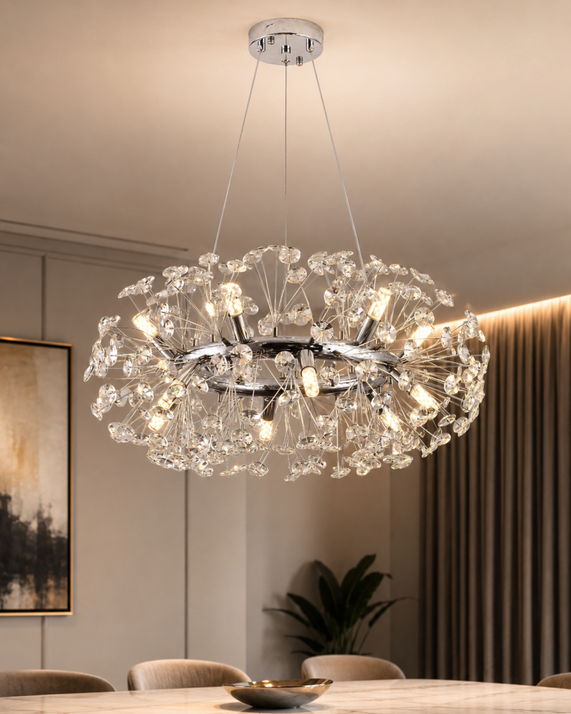 Lustră Crystal Dandelion, AVI®, Ø60 cm, 12 × G9, cristale multifatetate, schelet metalic cu inel argintiu/cromat, AVI-5559 [5]