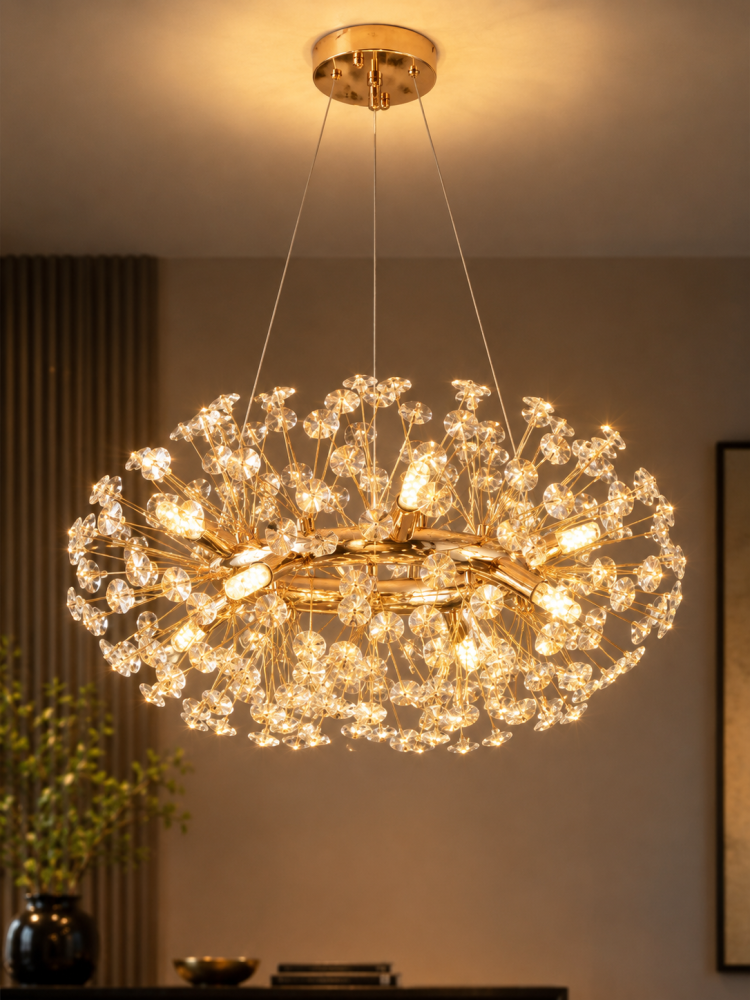 Lustră Crystal Dandelion Gold, AVI®, Ø50 cm, 8 × G9, cristale multifatetate, schelet metalic cu inel auriu, AVI-5556 [2]