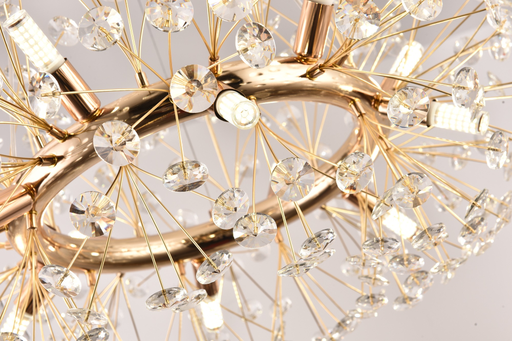 Lustră Crystal Dandelion Gold, AVI®, Ø50 cm, 8 × G9, cristale multifatetate, schelet metalic cu inel auriu, AVI-5556 [6]