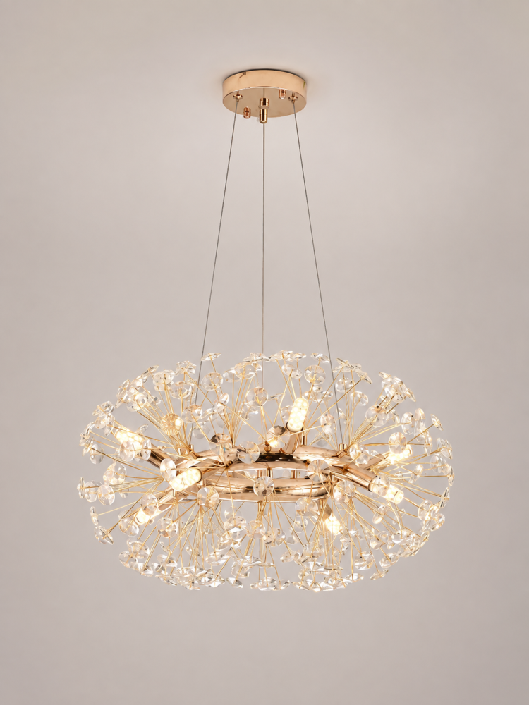 Lustră Crystal Dandelion Gold, AVI®, Ø50 cm, 8 × G9, cristale multifatetate, schelet metalic cu inel auriu, AVI-5556 [4]