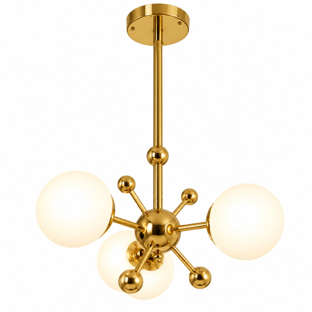 Lustra cu 3 globuri Ø13 cm, AVI®, 3 x E27, structura aurie cu centru sferic si accesorii decorative tip bila, AVI-5585 [5]