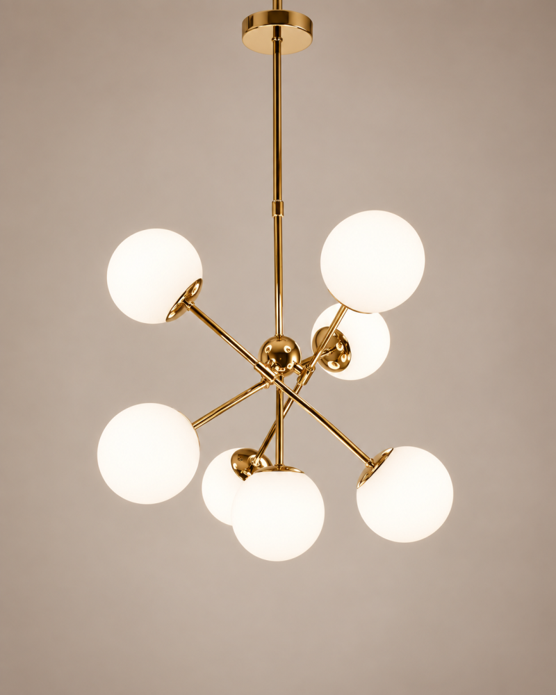 Lustră cu 7 globuri Ø13 cm, AVI®, 7 x E27, structură metalică aurie cu brațe radiale, design modern decorativ, AVI-5595 [3]