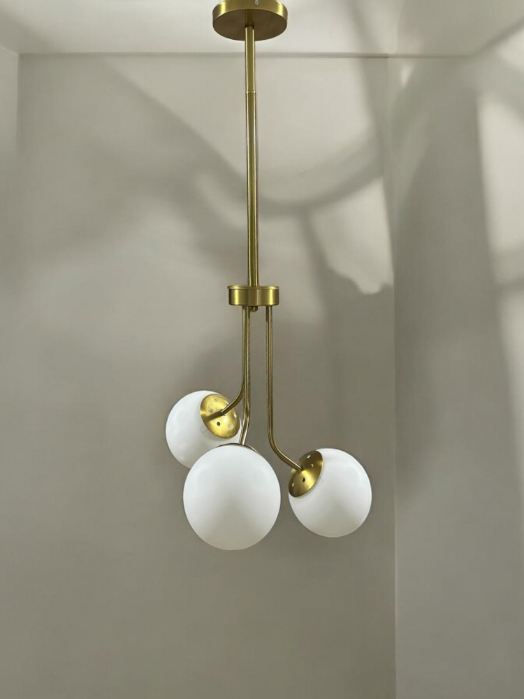 Lustra inalta, 85 cm, cu 3 brate cu globuri Ø13 cm, E27, schelet complet metalic auriu, AVI-4398 [7]