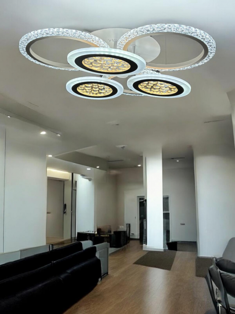 Lustra LED cu 6 corpuri circulare, Ø total 55cm, Ø inele mari 25cm, Ø inele mici 20cm, alb, AVI-4419 [5]