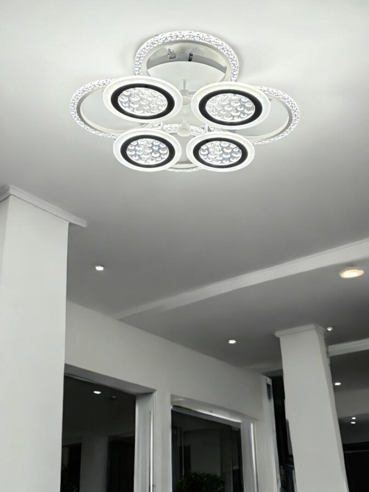 Lustra LED cu 8 corpuri circulare, Ø total 65cm, Ø inele mari 25cm, Ø inele mici 20cm, alb, AVI-4420 [6]