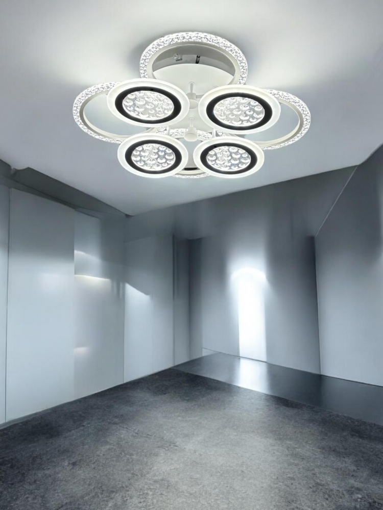 Lustra LED cu 8 corpuri circulare, Ø total 65cm, Ø inele mari 25cm, Ø inele mici 20cm, alb, AVI-4420 [4]