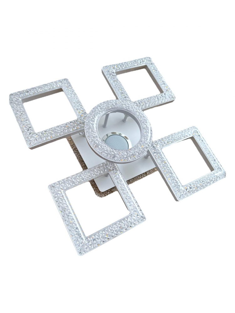 Lustra LED cu boxa 5w incorporata in suportul iluminat cu latura 24cm, 4 corpuri patrate L 18cm si 1 inel Ø18cm cu pozitii reglabile, AVI-4424 [2]