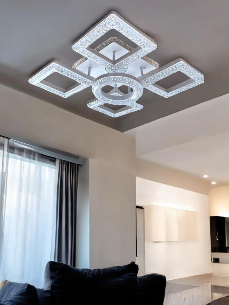 Lustra LED cu boxa 5w incorporata in suportul iluminat cu latura 24cm, 4 corpuri patrate L 18cm si 1 inel Ø18cm cu pozitii reglabile, AVI-4424 [5]