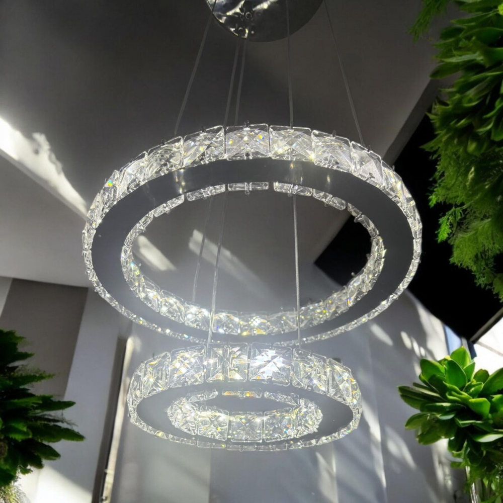 Lustra LED cu cristale, Ø20cm inelul mic si Ø30cm inelul mare, H ajustabila, lumina rece, calda, neutra, AVI-4700 [2]