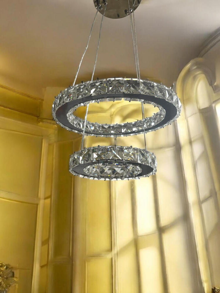 Lustra LED cu cristale, Ø20cm inelul mic si Ø30cm inelul mare, H ajustabila, lumina rece, calda, neutra, AVI-4700 [1]