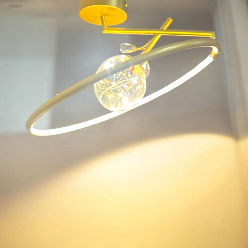 Lustra LED cu inel iluminat pe interior Ø50 cm, glob cu instalatie LED Ø13cm, schelet metalic auriu, AVI-4689 [1]