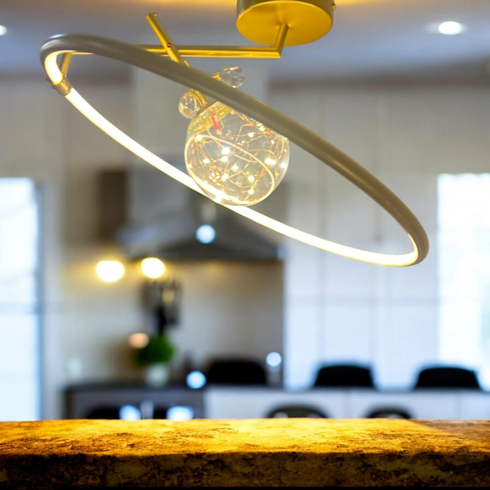 Lustra LED cu inel iluminat pe interior Ø50 cm, glob cu instalatie LED Ø13cm, schelet metalic auriu, AVI-4689 [4]