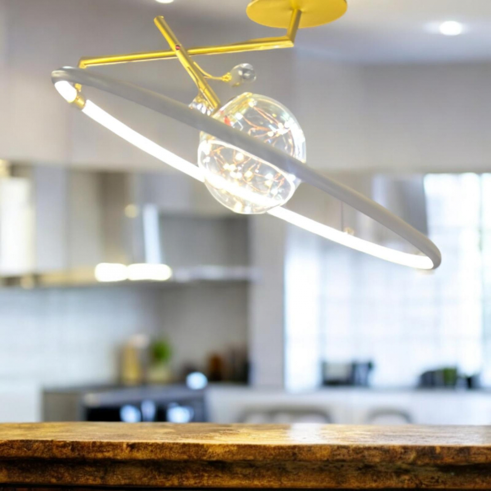 Lustra LED cu inel iluminat pe interior Ø50 cm, glob cu instalatie LED Ø13cm, schelet metalic auriu, AVI-4689 [2]