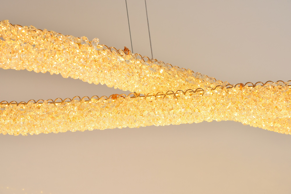 Lustră LED cu mini-cristale, AVI®, 110 x 40 cm, model spiralată în formă de 8, one-piece, telecomandă, 3 tipuri de lumină, efect luxury, configurație (40-60W) x 4, AVI-5565 [3]