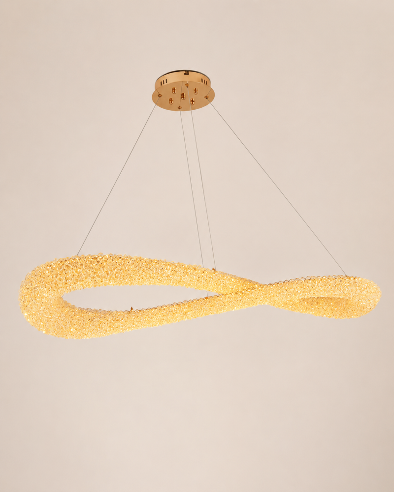 Lustră LED cu mini-cristale, AVI®, 110 x 40 cm, model spiralată în formă de 8, one-piece, telecomandă, 3 tipuri de lumină, efect luxury, configurație (40-60W) x 4, AVI-5565 [5]