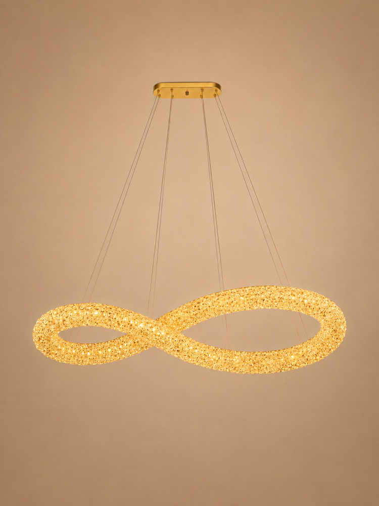 Lustră LED cu mini-cristale, AVI®, 110 x 40 cm, model spiralată în formă de 8, one-piece, telecomandă, 3 tipuri de lumină, efect luxury, configurație (40-60W) x 4, AVI-5565 [6]