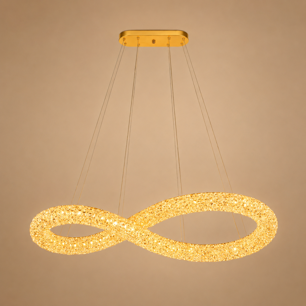 Lustră LED cu mini-cristale, AVI®, 110 x 40 cm, model spiralată în formă de 8, one-piece, telecomandă, 3 tipuri de lumină, efect luxury, configurație (40-60W) x 4, AVI-5565 [8]