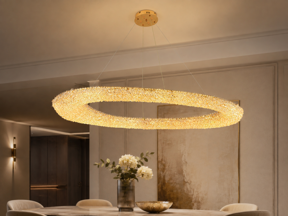 Lustră LED cu mini-cristale, AVI®, 140 x 55 cm, configurație (40-60W) x 4, telecomandă, 3 tipuri de lumină, efect luxury, AVI-5568 [4]