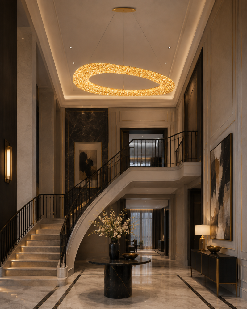 Lustră LED cu mini-cristale, AVI®, 140 x 55 cm, configurație (40-60W) x 4, telecomandă, 3 tipuri de lumină, efect luxury, AVI-5568 [5]
