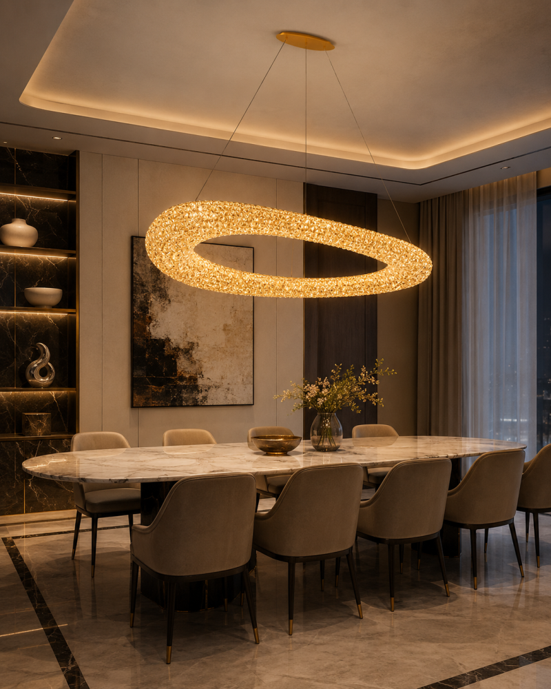 Lustră LED cu mini-cristale, AVI®, 140 x 55 cm, configurație (40-60W) x 4, telecomandă, 3 tipuri de lumină, efect luxury, AVI-5568 [6]