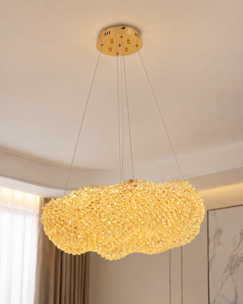 Lustră LED cu mini-cristale, AVI®, 60 x 40 cm, înălțime corp 20 cm, configurație (60-80W) x 2, telecomandă, 3 tipuri de lumină, efect luxury, AVI-5546 [2]