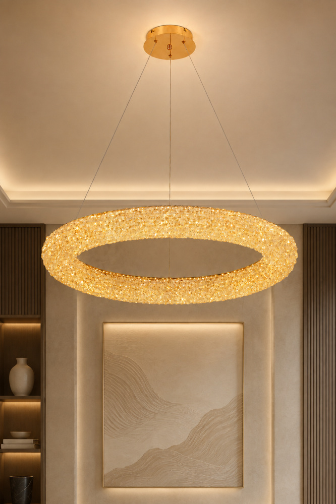Lustră LED cu mini-cristale, AVI®, Ø60 cm, configurație (40-60W) x 2, telecomandă, 3 tipuri de lumină, efect luxury, AVI-5543 [6]