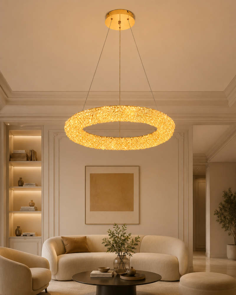 Lustră LED cu mini-cristale, AVI®, Ø60 cm, configurație (40-60W) x 2, telecomandă, 3 tipuri de lumină, efect luxury, AVI-5543 [4]