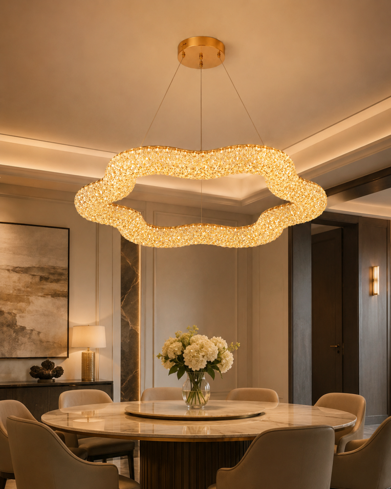 Lustră LED cu mini-cristale, AVI®, Ø80 cm, configurație (60-80W) x 2, telecomandă, 3 tipuri de lumină, efect luxury, AVI-5567 [6]