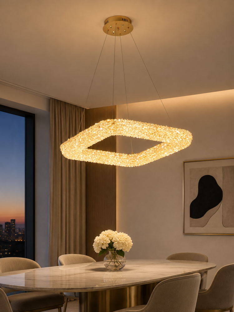 Lustră LED cu mini-cristale, AVI®, pătrată, latură 40 cm, configurație (40-60W) x 2, telecomandă, 3 tipuri de lumină, efect luxury, AVI-5571 [3]