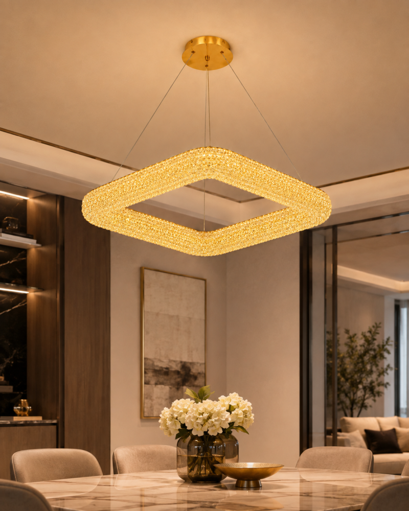 Lustră LED cu mini-cristale, AVI®, pătrată, latură 50 cm, configurație (40-60W) x 2, telecomandă, 3 tipuri de lumină, efect luxury, AVI-5572 [3]