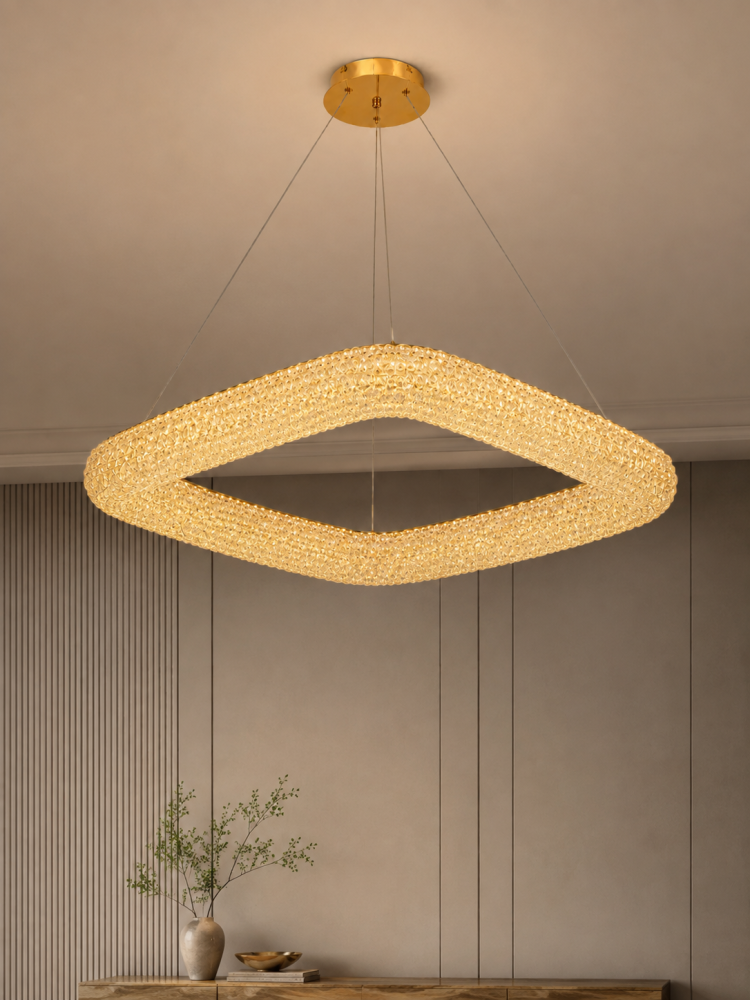 Lustră LED cu mini-cristale, AVI®, pătrată, latură 50 cm, configurație (40-60W) x 2, telecomandă, 3 tipuri de lumină, efect luxury, AVI-5572 [5]
