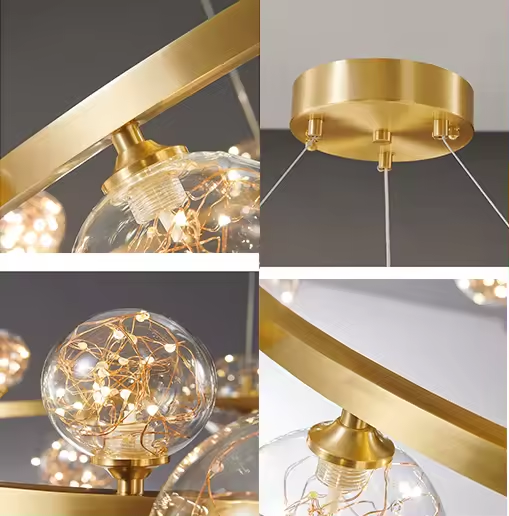 Lustra LED cu schelet metalic auriu, Ø 50cm, cu 9 globuri Ø 13-15cm, iluminate cu instalatii LED, AVI-4386 [3]