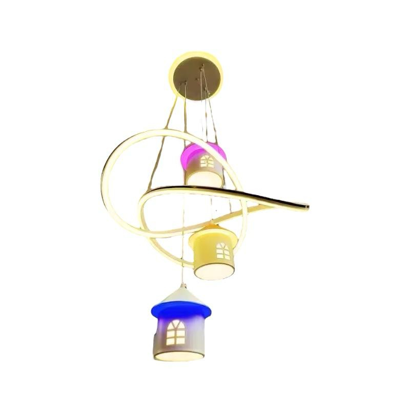 Lustra LED moderna, suspendata Ø55cm cu suport iluminat si 3 casute colorate iluminate LED individual, AVI-4372 [2]