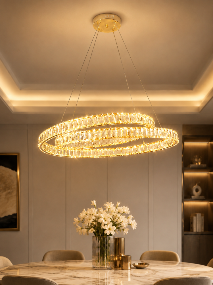 Lustră LED Smart cu cristale, AVI®, 60 x 40 cm, model spiralat, telecomandă, 3 tipuri de lumină, schelet metalic auriu, AVI-5523 [2]