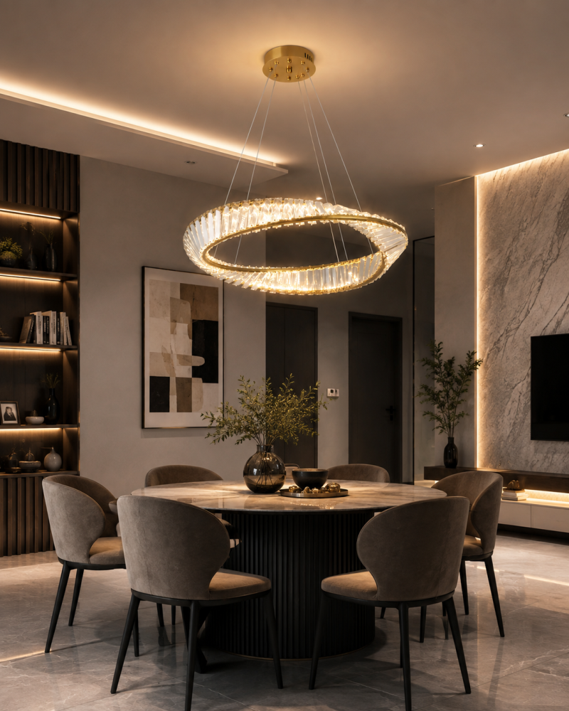 Lustră LED Smart cu cristale, AVI®, Ø60 cm, 124W, telecomandă, înălțime reglabilă 50-62 cm, model spiralat, schelet auriu, AVI-5525 [3]