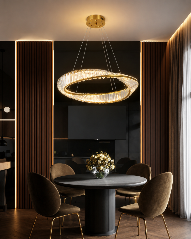 Lustră LED Smart cu cristale, AVI®, Ø60 cm, 124W, telecomandă, înălțime reglabilă 50-62 cm, model spiralat, schelet auriu, AVI-5525 [4]
