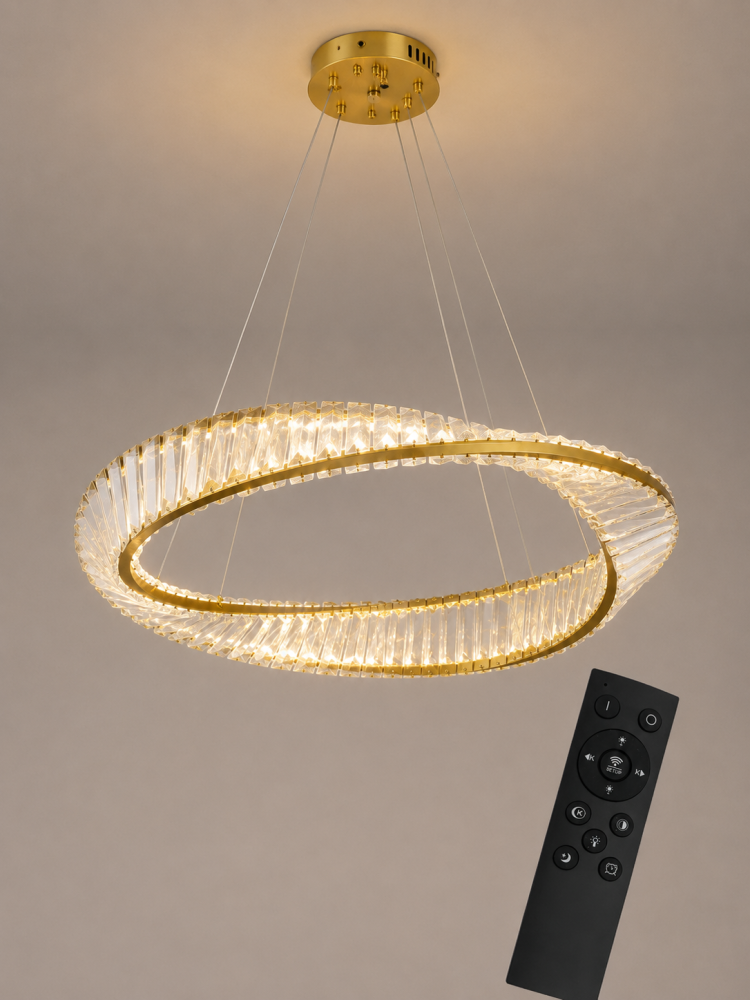 Lustră LED Smart cu cristale, AVI®, Ø60 cm, 124W, telecomandă, înălțime reglabilă 50-62 cm, model spiralat, schelet auriu, AVI-5525 [2]