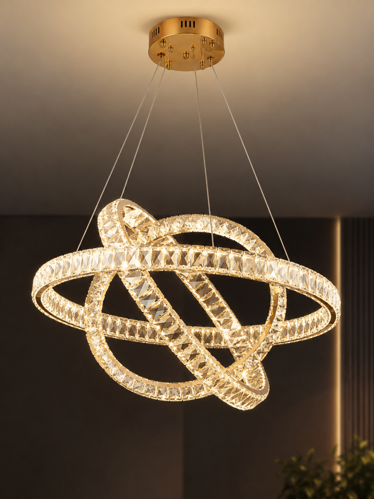 Lustră LED Smart cu cristale, AVI®, Ø60 cm, 3 inele concentrice rotative, cristale 5 cm, telecomandă, 3 tipuri de lumină, schelet auriu, AVI-5529 [3]