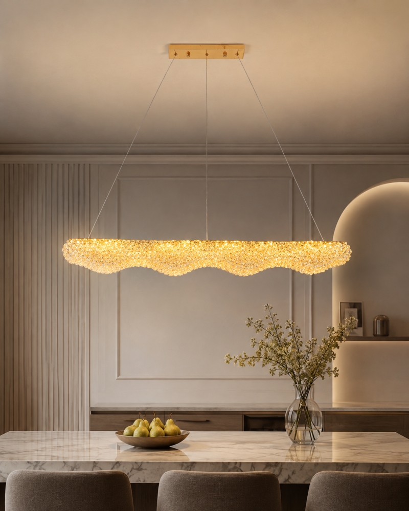 Lustră LED Smart cu mini-cristale, AVI®, 100 x 10 cm, configurație (24-40W) x 2, telecomandă, 3 tipuri de lumină, efect luxury, AVI-5549 [2]